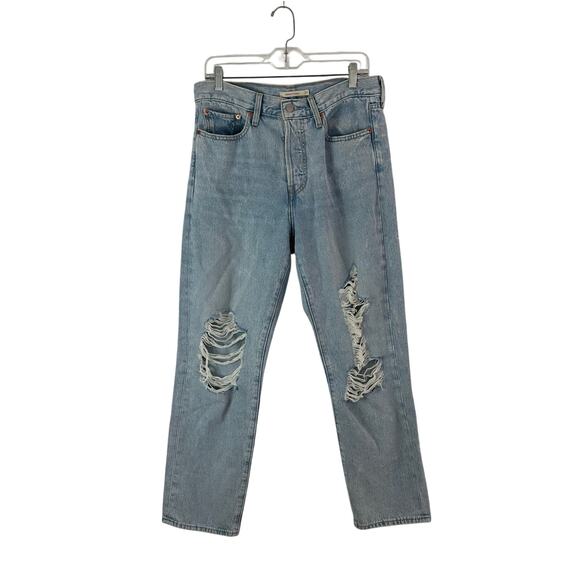 Levi's Wedgie Straight Jeans Womens 30 Blue‎ Distressed Button-Fly High-Rise - Picture 1 of 7